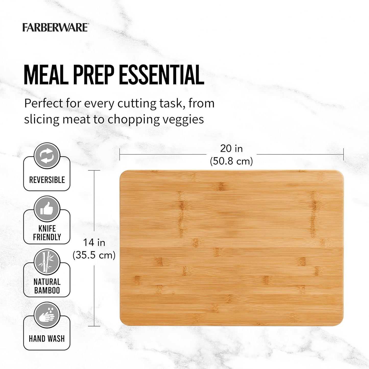 Extra-Large Wood Cutting Board, Reversible Chopping Board for Kitchen Meal Prep and Serving, Charcuterie Board, 14.17-Inch x 20.08-Inch, Bamboo