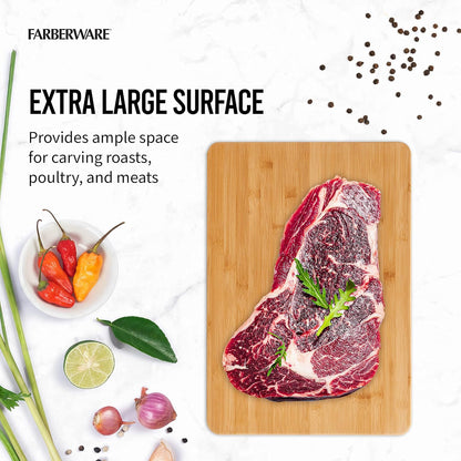 Extra-Large Wood Cutting Board, Reversible Chopping Board for Kitchen Meal Prep and Serving, Charcuterie Board, 14.17-Inch x 20.08-Inch, Bamboo