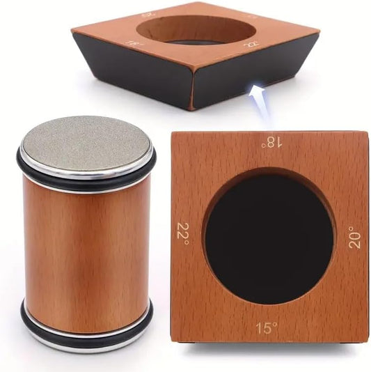 Knife Sharpener Tool, Rolling Knife Sharpener Kit for Any type of Knife, Kitchen knife Sharpener with Magnetic 4-Angle 2 Grit Discs (400/1000 Diamond) Grinding/Polishing (Brown)