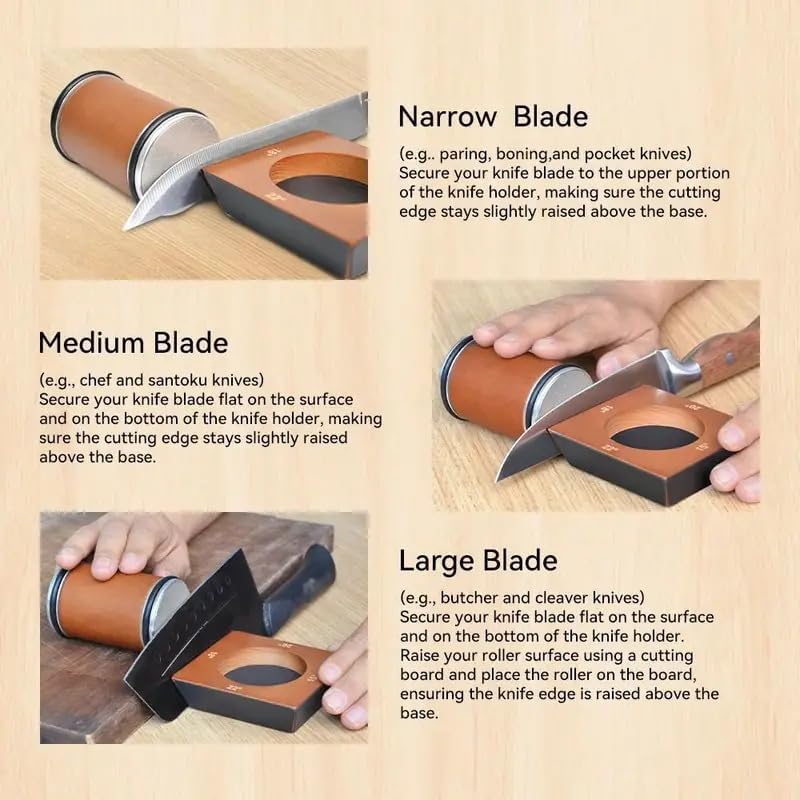 Knife Sharpener Tool, Rolling Knife Sharpener Kit for Any type of Knife, Kitchen knife Sharpener with Magnetic 4-Angle 2 Grit Discs (400/1000 Diamond) Grinding/Polishing (Brown)