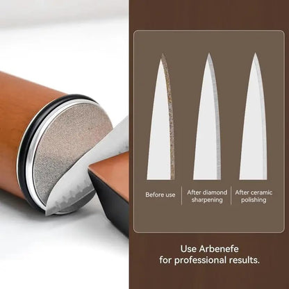 Knife Sharpener Tool, Rolling Knife Sharpener Kit for Any type of Knife, Kitchen knife Sharpener with Magnetic 4-Angle 2 Grit Discs (400/1000 Diamond) Grinding/Polishing (Brown)