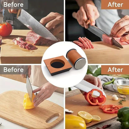Knife Sharpener Tool, Rolling Knife Sharpener Kit for Any type of Knife, Kitchen knife Sharpener with Magnetic 4-Angle 2 Grit Discs (400/1000 Diamond) Grinding/Polishing (Brown)