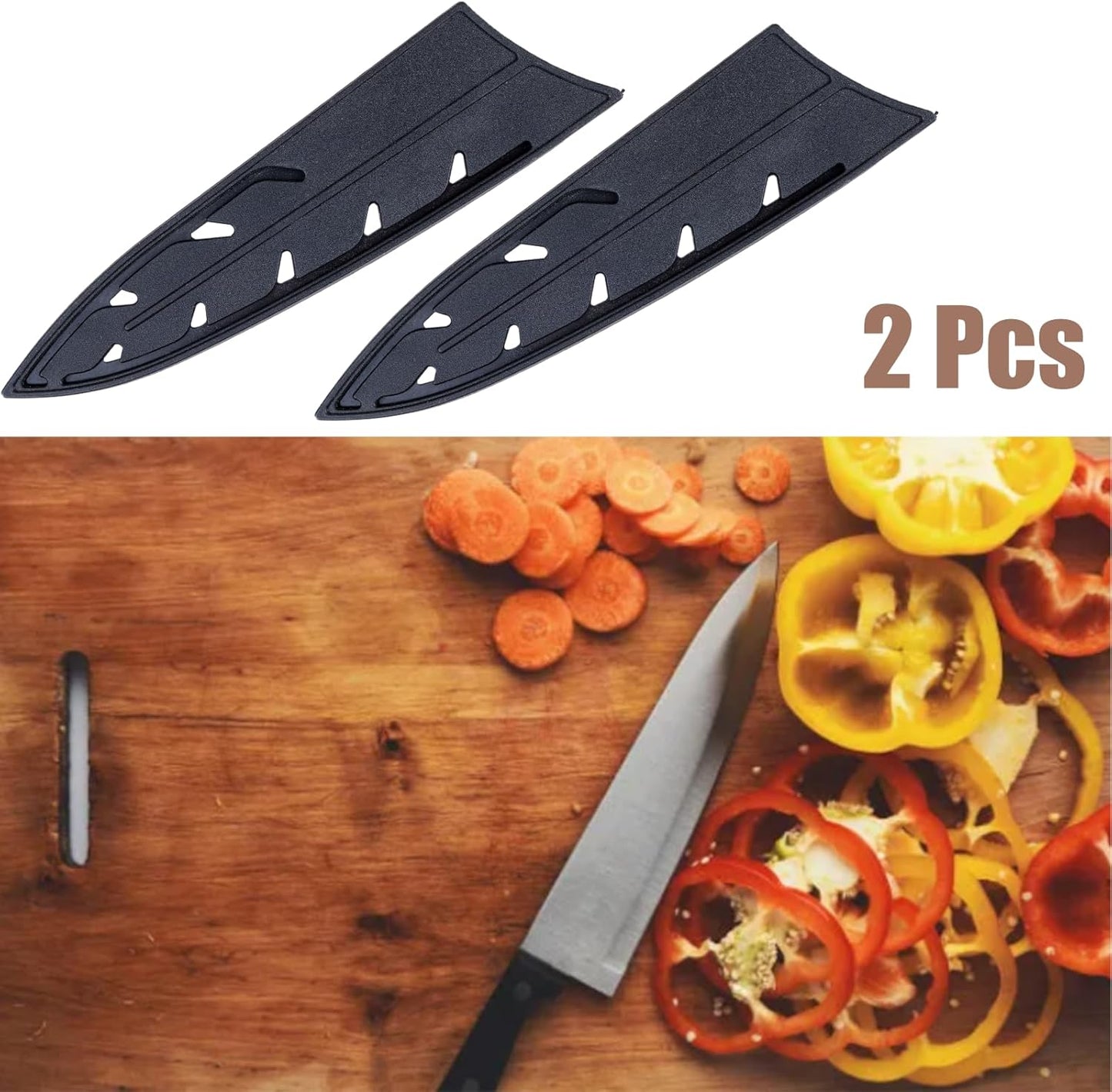 2 Pack PP Plastic Knife Cover Sleeves for 7" Nakiri Knife, Safety Edge Guard Protector, Universal Fit Kitchen Knife Sheath (Black)