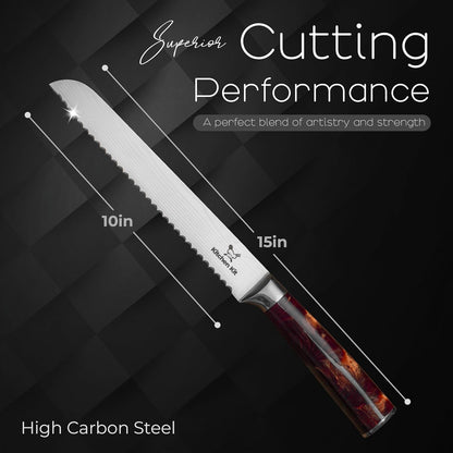 Bread Knife for Homemade Bread Sourdough – Damascus Style Serrated Bread Knife 10 Inch - Ultra Sharp Cuchillo para Pan for Cakes, Bagels & Artisan Loaves