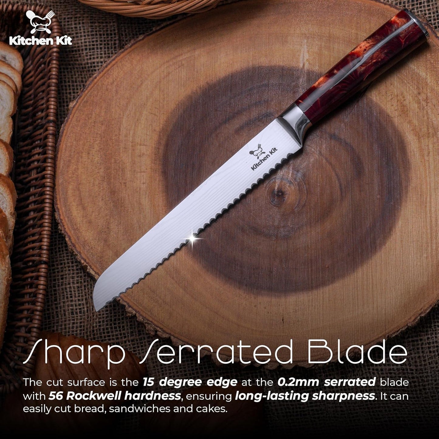 Bread Knife for Homemade Bread Sourdough – Damascus Style Serrated Bread Knife 10 Inch - Ultra Sharp Cuchillo para Pan for Cakes, Bagels & Artisan Loaves