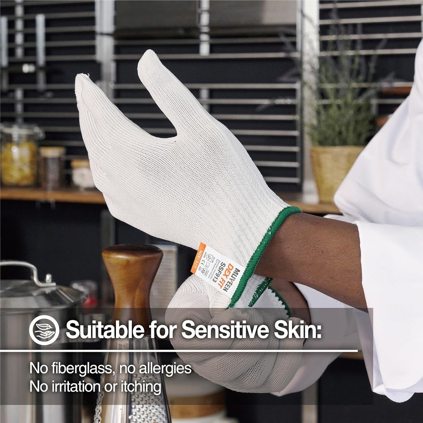 SSF913 Steel Fiber Level 9 Cut Resistant Gloves, Food Prep Safe, Comfort and Dexterity, Lightweight yet Durable, Machine Washable; White S (7) 1 Pair