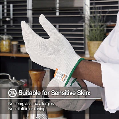 SSF913 Steel Fiber Level 9 Cut Resistant Gloves, Food Prep Safe, Comfort and Dexterity, Lightweight yet Durable, Machine Washable; White S (7) 1 Pair