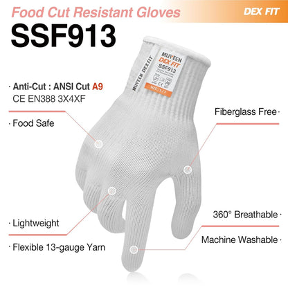 SSF913 Steel Fiber Level 9 Cut Resistant Gloves, Food Prep Safe, Comfort and Dexterity, Lightweight yet Durable, Machine Washable; White S (7) 1 Pair