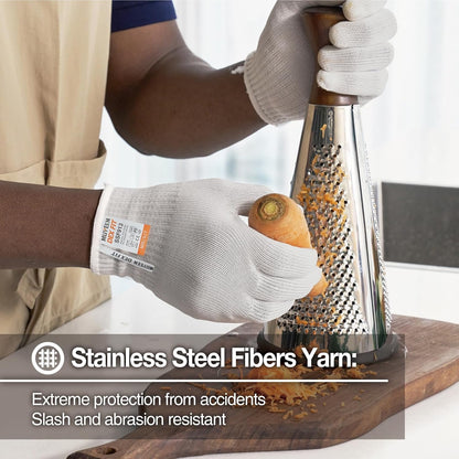 SSF913 Steel Fiber Level 9 Cut Resistant Gloves, Food Prep Safe, Comfort and Dexterity, Lightweight yet Durable, Machine Washable; White S (7) 1 Pair