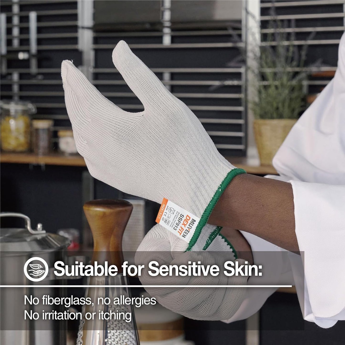 SSF913 Steel Fiber Level 9 Cut Resistant Gloves, Food Prep Safe, Comfort and Dexterity, Lightweight yet Durable, Machine Washable; White S (7) 1 Pair