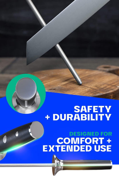 Honing Rod - 10 inch - Gladiator Series Elite - HC Stainless Steel - G10 Garolite Handle - Kitchen Knife Sharpener Chef Knife Polish Gift- Professional Honing Steel- NSF Certified