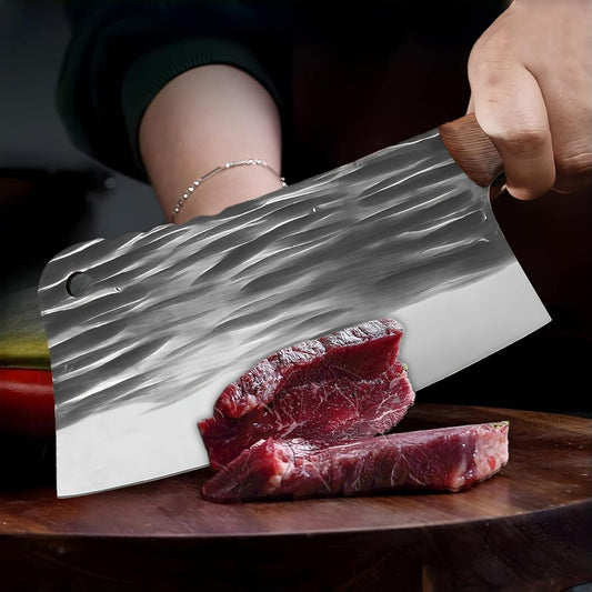 2PCS Meat Cleaver Knife, 7.5 Inch Razor Sharp High Carbon Steel Kitchen Knife, Viking Knife with Leather Sheath, Full Tang Handle, Bone Cleaver for Beef Brisket for Home & Professional Chefs