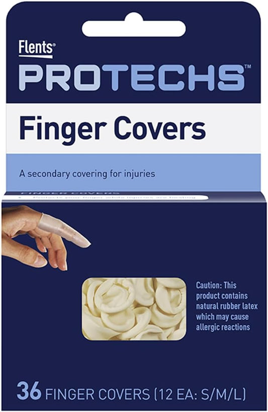 First Aid Finger Cots, Protect Finger During Healing, Cover Cuts & Injuries, Durable & Comfortable Barrier Gloves for Wound Care and Hygiene, Disposable, Latex, 36 Count