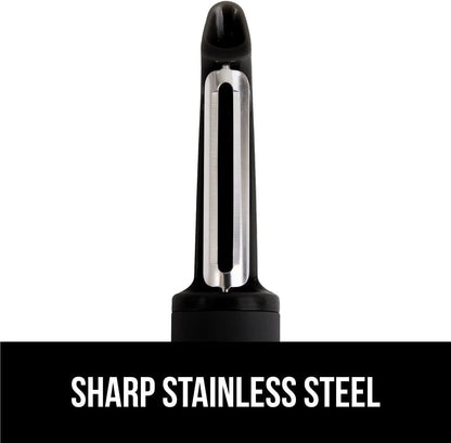 ® Patented BPA-Free Vegetable Peeler, Extra Sharp Swivel Stainless Steel Blades with Guard, Comfortable Soft Handle, Easily Peel Carrots or Fruit, Potato Eye Remover, Washer Safe, Black