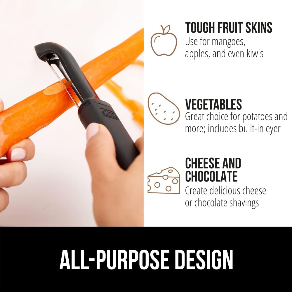 ® Patented BPA-Free Vegetable Peeler, Extra Sharp Swivel Stainless Steel Blades with Guard, Comfortable Soft Handle, Easily Peel Carrots or Fruit, Potato Eye Remover, Washer Safe, Black