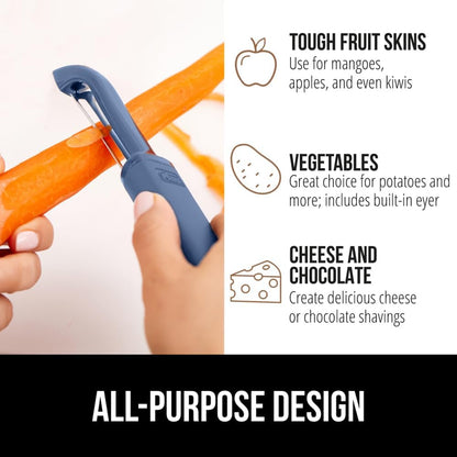 ® Patented BPA-Free Vegetable Peeler, Extra Sharp Swivel Stainless Steel Blades with Guard, Comfortable Soft Handle, Easily Peel Carrots or Fruit, Potato Eye Remover, Washer Safe, Black