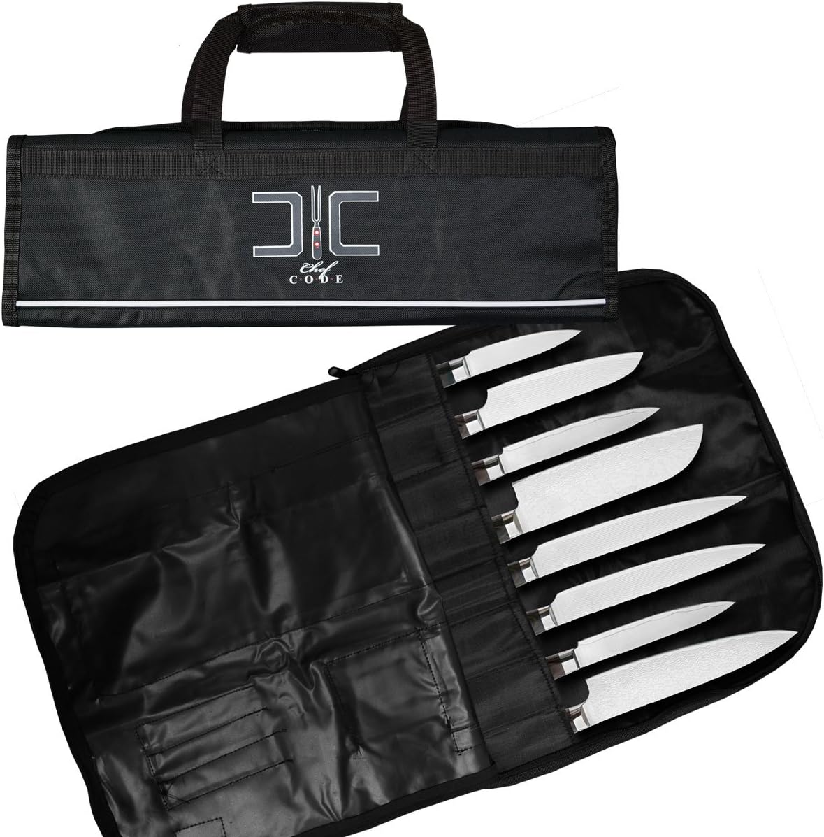 Chef Knife Bag, 8 Knife Roll Bag with Accessory Mesh Pockets