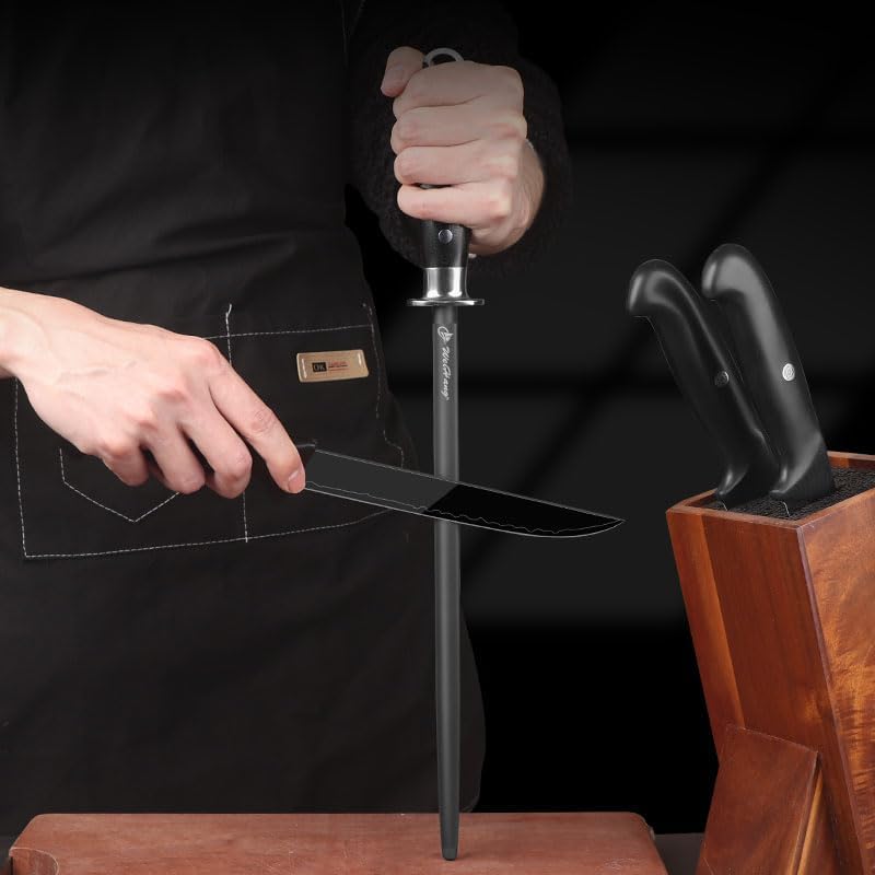 12 Inch Black Honing Rod, Sharpening Steel for Kitchen Knives Craftsman Selection Series Handle Design Knife Sharpener