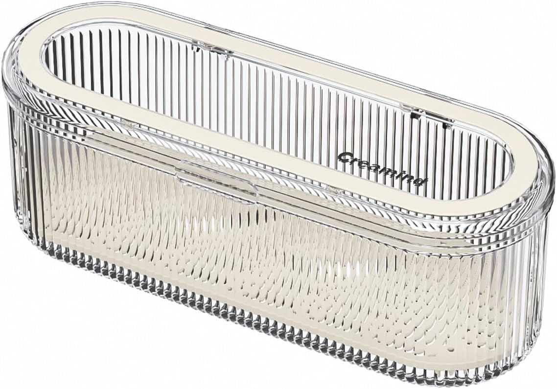 Silverware Organizer with Lid and Drainer, Covered Utensil Tray for Kitchen Drawer and Countertop, Clear Plastic Cutlery and Flatware Storage Box for Spoons Forks Knives Holder Case