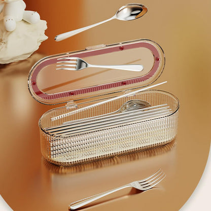 Silverware Organizer with Lid and Drainer, Covered Utensil Tray for Kitchen Drawer and Countertop, Clear Plastic Cutlery and Flatware Storage Box for Spoons Forks Knives Holder Case