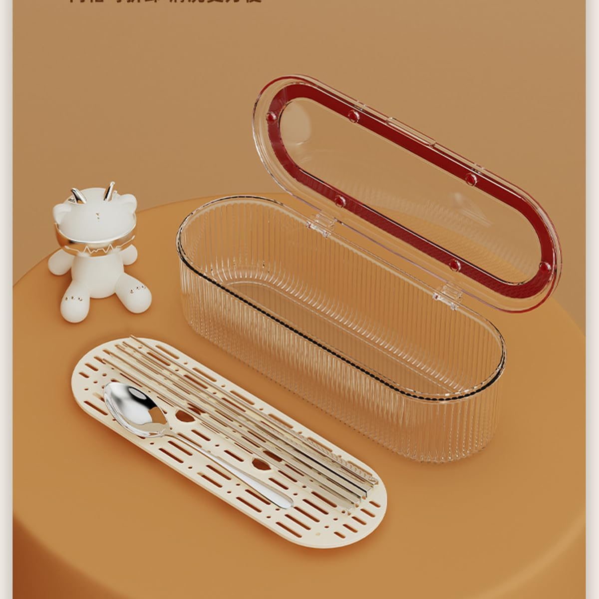 Silverware Organizer with Lid and Drainer, Covered Utensil Tray for Kitchen Drawer and Countertop, Clear Plastic Cutlery and Flatware Storage Box for Spoons Forks Knives Holder Case