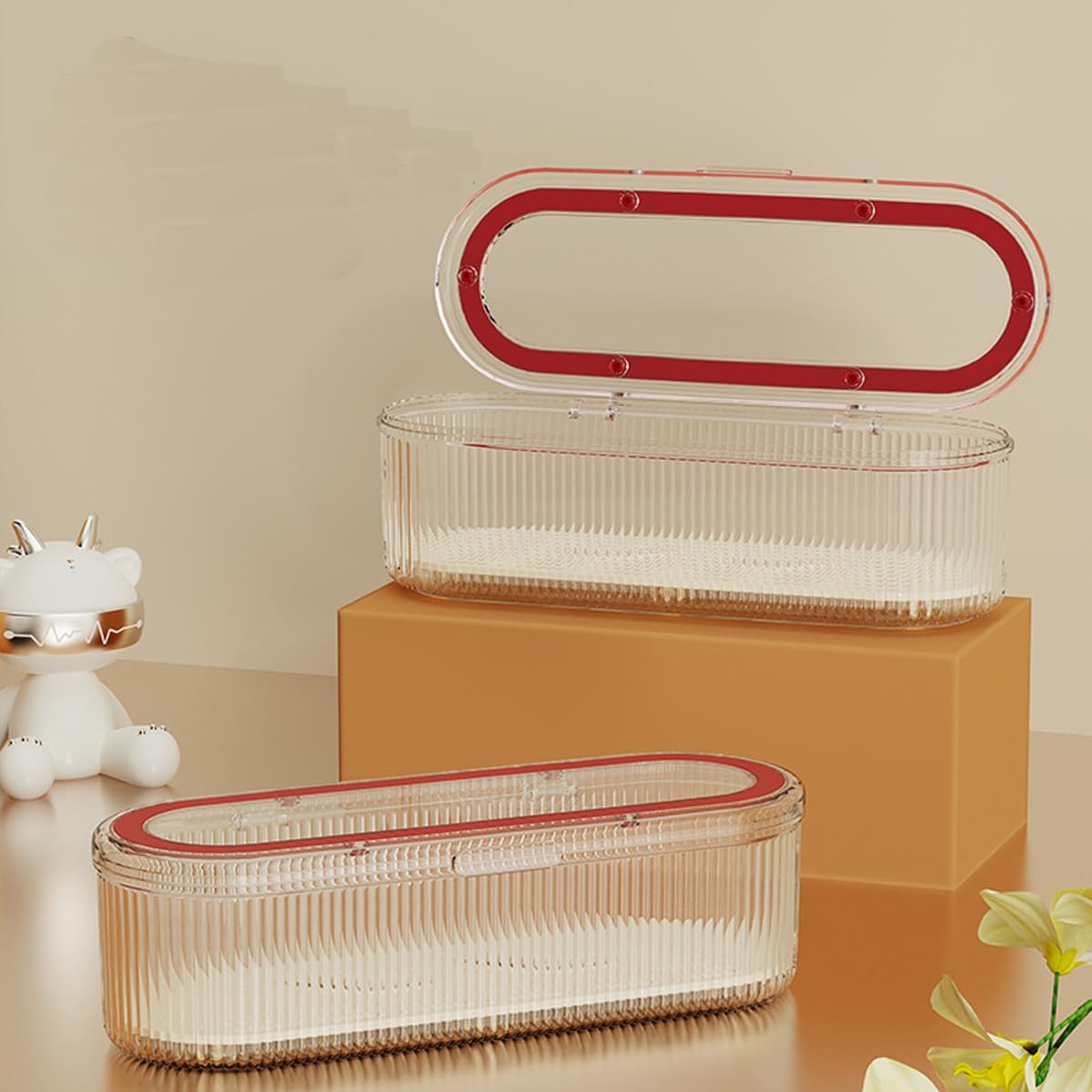 Silverware Organizer with Lid and Drainer, Covered Utensil Tray for Kitchen Drawer and Countertop, Clear Plastic Cutlery and Flatware Storage Box for Spoons Forks Knives Holder Case