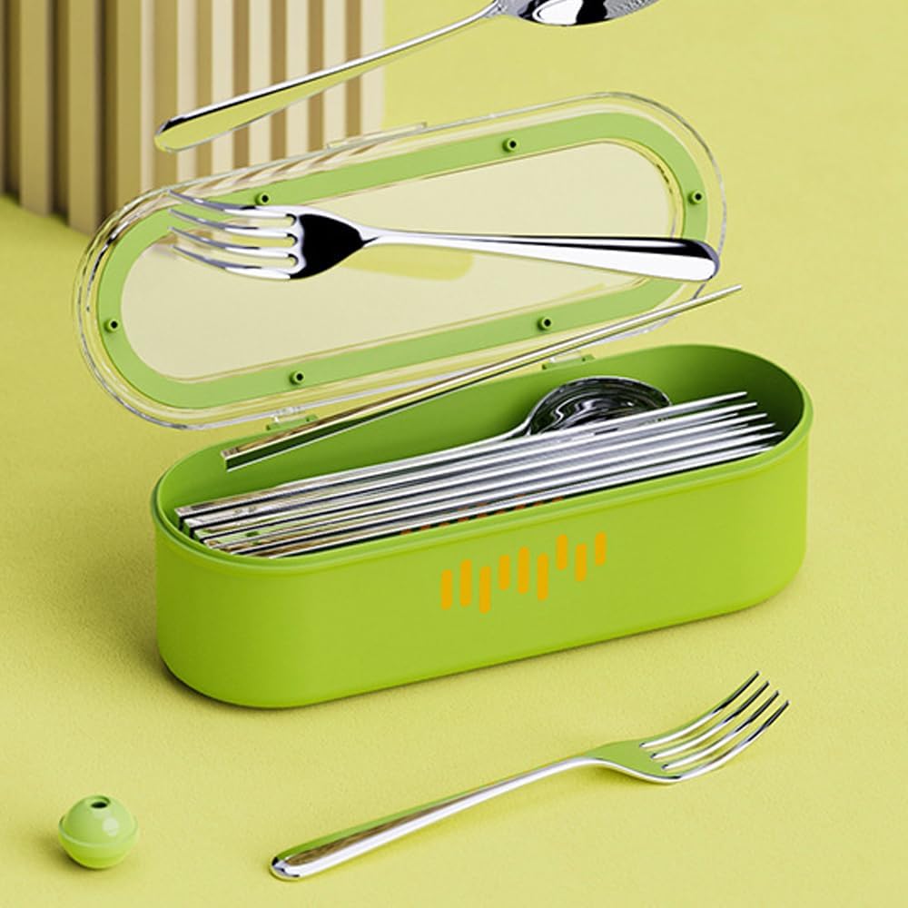 Silverware Organizer with Lid and Drainer, Covered Utensil Tray for Kitchen Drawer and Countertop, Clear Plastic Cutlery and Flatware Storage Box for Spoons Forks Knives Holder Case