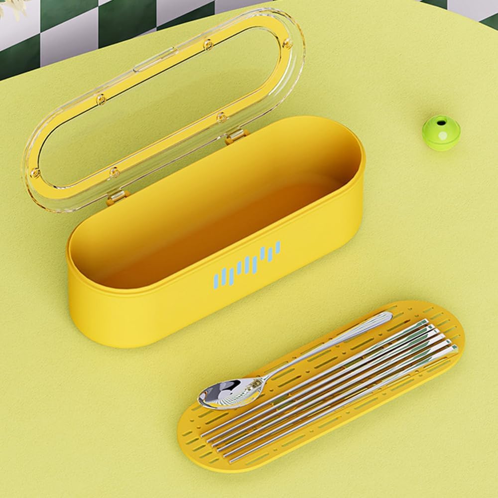 Silverware Organizer with Lid and Drainer, Covered Utensil Tray for Kitchen Drawer and Countertop, Clear Plastic Cutlery and Flatware Storage Box for Spoons Forks Knives Holder Case