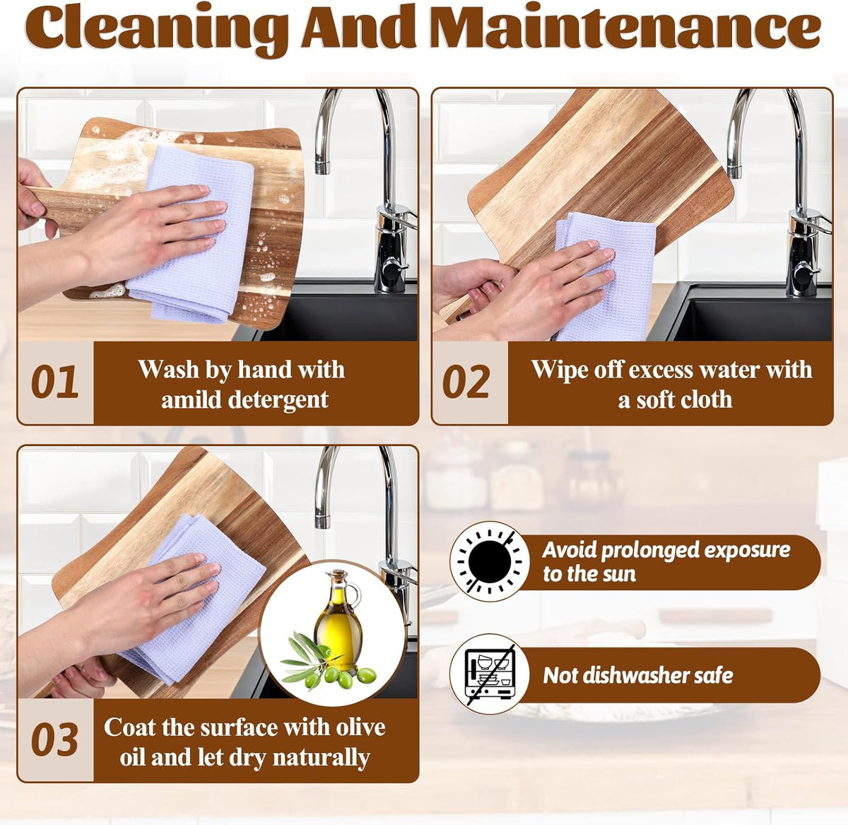 4 PCS Thick Acacia Wood Cutting Board with Handle, Assorted Sizes Large Wooden Charcuterie Boards Set Serving Tray for Cheese, Meat, Pizza, Vegetables, Bread, Kitchen Counter, Dining Room