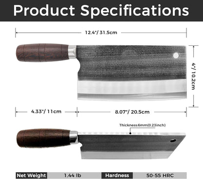 Meat Cleaver Knife, forged 8.07" Bone Chopper, 6mm Thick Blade, All-in-One Chop & Slice Knife with Wenge Wood Handle for Home Kitchen & BBQ