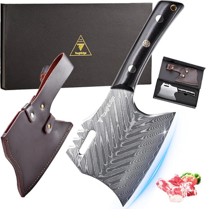 Meat Cleaver Knife, forged 8.07" Bone Chopper, 6mm Thick Blade, All-in-One Chop & Slice Knife with Wenge Wood Handle for Home Kitchen & BBQ