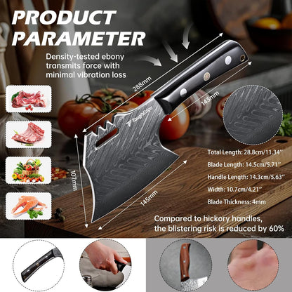 Meat Cleaver Knife, forged 8.07" Bone Chopper, 6mm Thick Blade, All-in-One Chop & Slice Knife with Wenge Wood Handle for Home Kitchen & BBQ