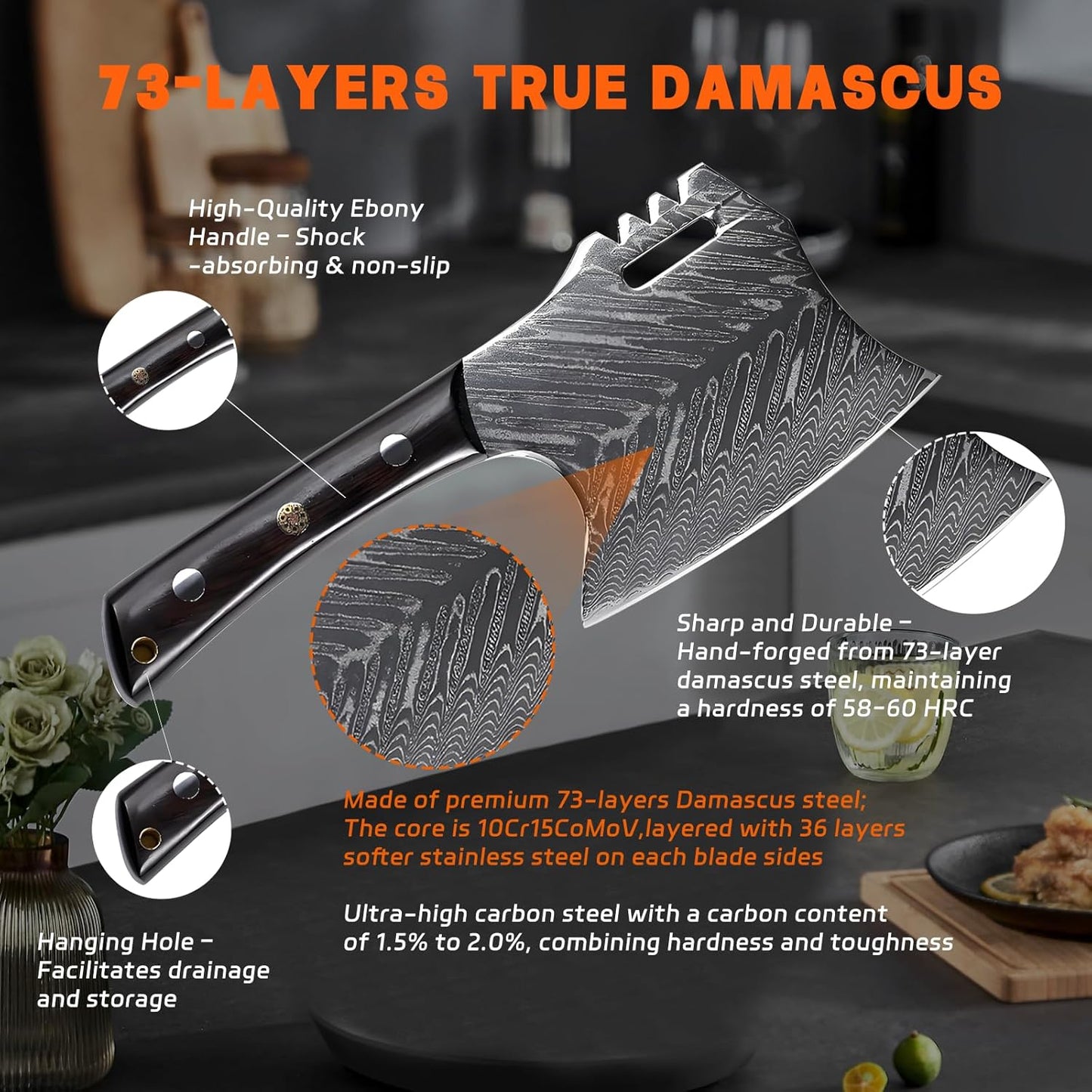 Meat Cleaver Knife, forged 8.07" Bone Chopper, 6mm Thick Blade, All-in-One Chop & Slice Knife with Wenge Wood Handle for Home Kitchen & BBQ