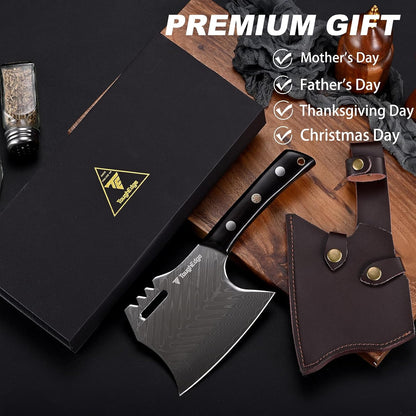 Meat Cleaver Knife, forged 8.07" Bone Chopper, 6mm Thick Blade, All-in-One Chop & Slice Knife with Wenge Wood Handle for Home Kitchen & BBQ