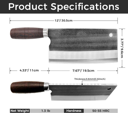 Meat Cleaver Knife, forged 8.07" Bone Chopper, 6mm Thick Blade, All-in-One Chop & Slice Knife with Wenge Wood Handle for Home Kitchen & BBQ