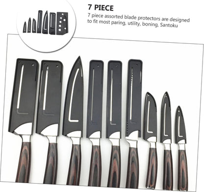 7pcs Plastic Cutter Protective Cover Cut-resistant Sleeves for Kitchen Knives Assorted for Chef Paring and Utility Knives Storage Black Style