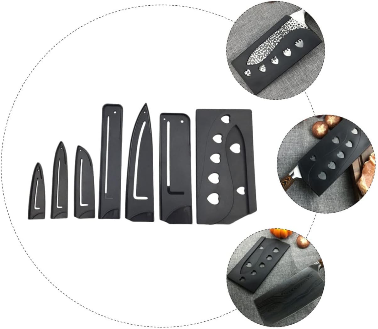 7pcs Plastic Cutter Protective Cover Cut-resistant Sleeves for Kitchen Knives Assorted for Chef Paring and Utility Knives Storage Black Style