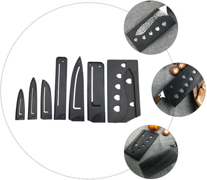 7pcs Plastic Cutter Protective Cover Cut-resistant Sleeves for Kitchen Knives Assorted for Chef Paring and Utility Knives Storage Black Style