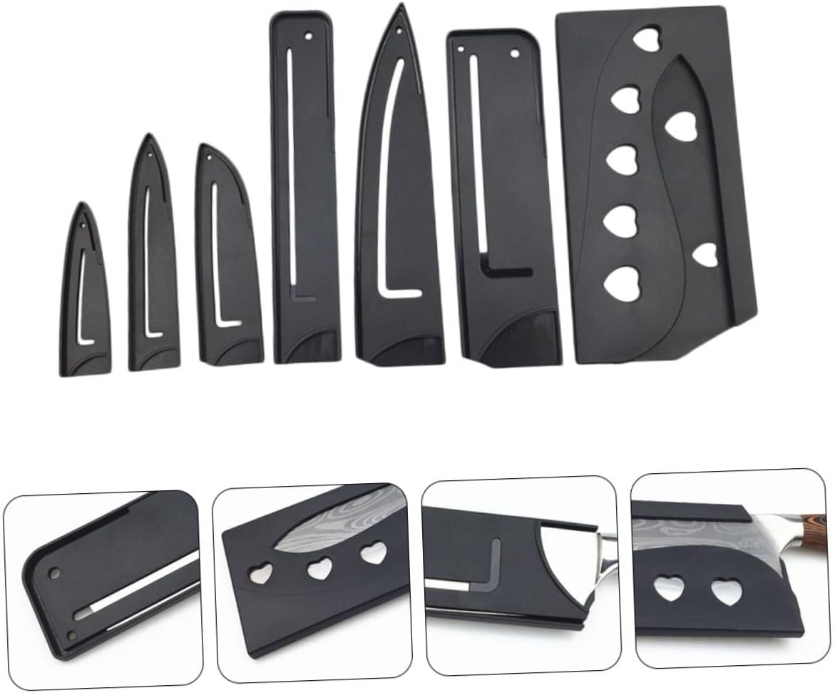 7pcs Plastic Cutter Protective Cover Cut-resistant Sleeves for Kitchen Knives Assorted for Chef Paring and Utility Knives Storage Black Style