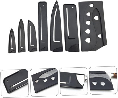 7pcs Plastic Cutter Protective Cover Cut-resistant Sleeves for Kitchen Knives Assorted for Chef Paring and Utility Knives Storage Black Style