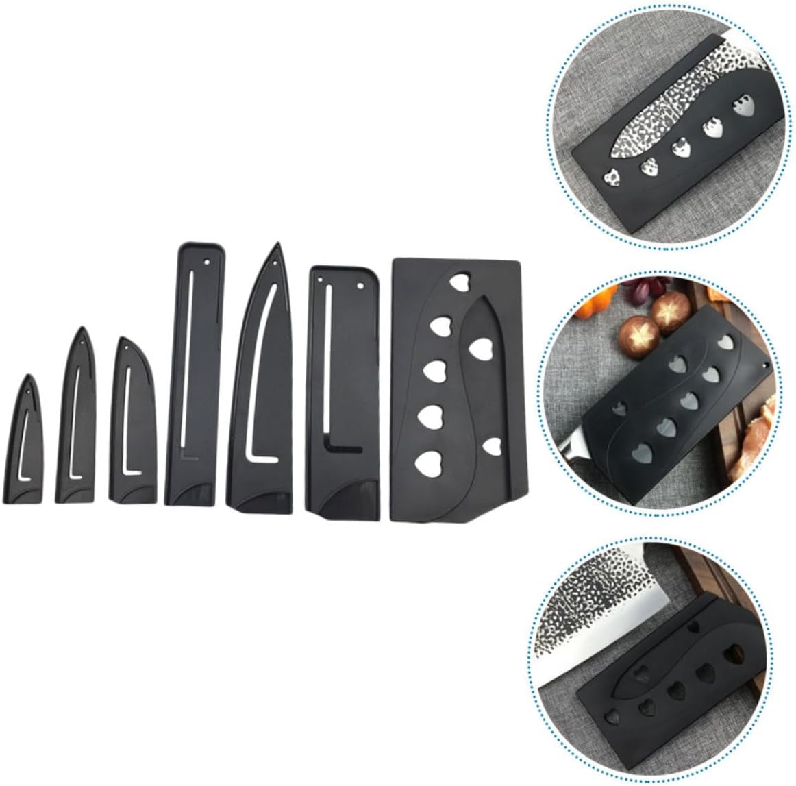 7pcs Plastic Cutter Protective Cover Cut-resistant Sleeves for Kitchen Knives Assorted for Chef Paring and Utility Knives Storage Black Style