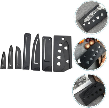 7pcs Plastic Cutter Protective Cover Cut-resistant Sleeves for Kitchen Knives Assorted for Chef Paring and Utility Knives Storage Black Style