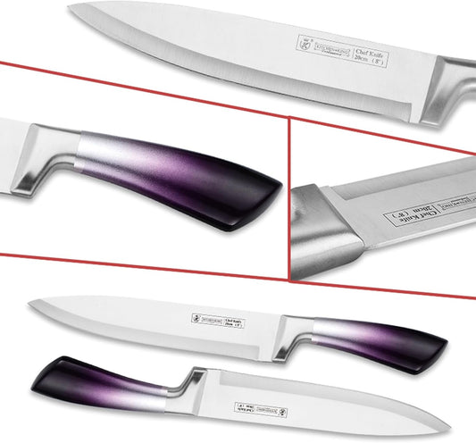 Elegant Purple 9-Piece Kitchen Knife Set with with Acrylic Block | Sharpener,Scissors,Dishwasher Safe Non Rust Sharp Stainless Steel Chef Knife Block Set,Gifts for Women Cooking