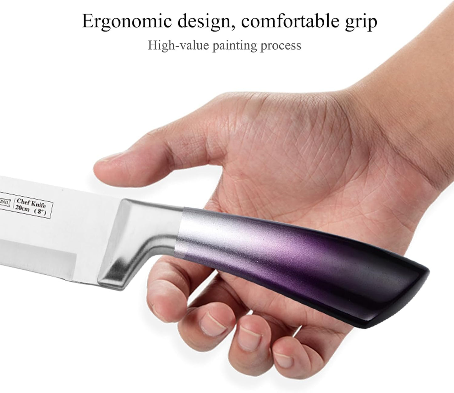Elegant Purple 9-Piece Kitchen Knife Set with with Acrylic Block | Sharpener,Scissors,Dishwasher Safe Non Rust Sharp Stainless Steel Chef Knife Block Set,Gifts for Women Cooking