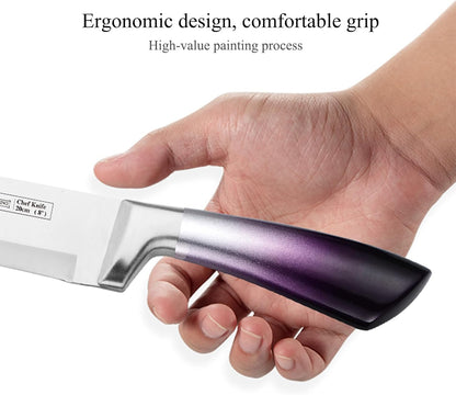 Elegant Purple 9-Piece Kitchen Knife Set with with Acrylic Block | Sharpener,Scissors,Dishwasher Safe Non Rust Sharp Stainless Steel Chef Knife Block Set,Gifts for Women Cooking