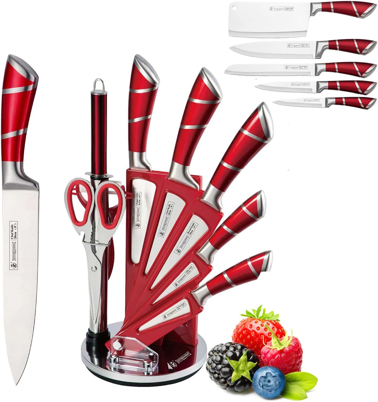 Elegant Purple 9-Piece Kitchen Knife Set with with Acrylic Block | Sharpener,Scissors,Dishwasher Safe Non Rust Sharp Stainless Steel Chef Knife Block Set,Gifts for Women Cooking