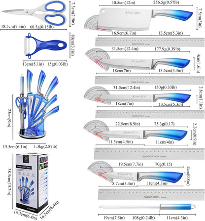 Elegant Purple 9-Piece Kitchen Knife Set with with Acrylic Block | Sharpener,Scissors,Dishwasher Safe Non Rust Sharp Stainless Steel Chef Knife Block Set,Gifts for Women Cooking