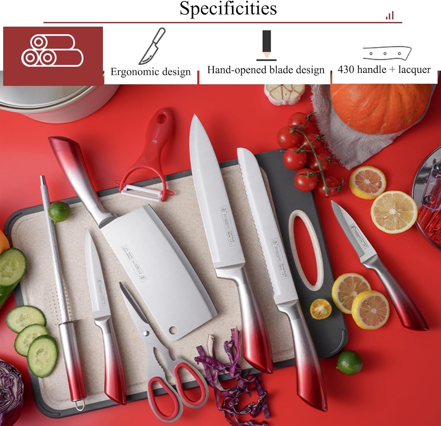Elegant Purple 9-Piece Kitchen Knife Set with with Acrylic Block | Sharpener,Scissors,Dishwasher Safe Non Rust Sharp Stainless Steel Chef Knife Block Set,Gifts for Women Cooking