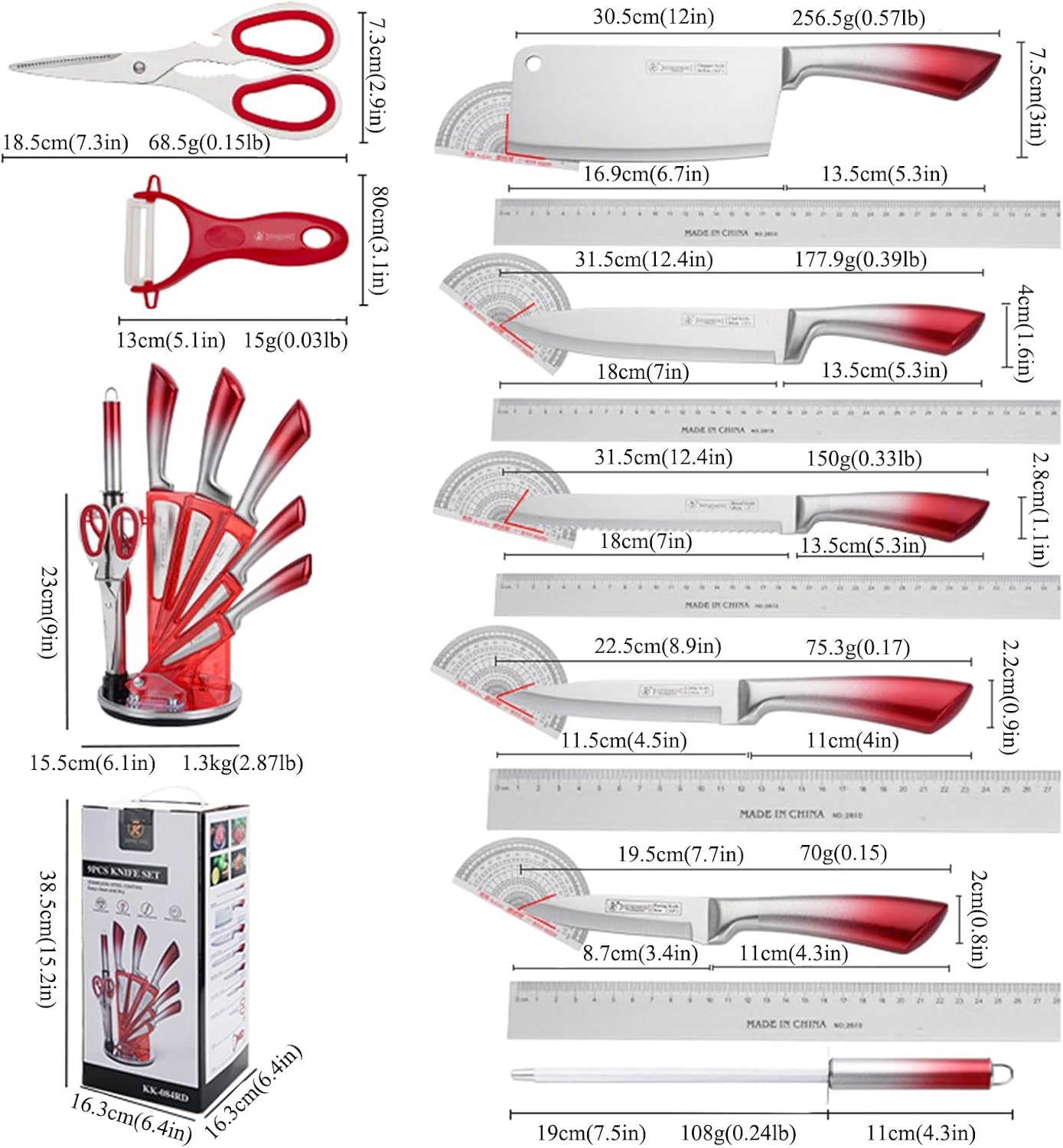 Elegant Purple 9-Piece Kitchen Knife Set with with Acrylic Block | Sharpener,Scissors,Dishwasher Safe Non Rust Sharp Stainless Steel Chef Knife Block Set,Gifts for Women Cooking