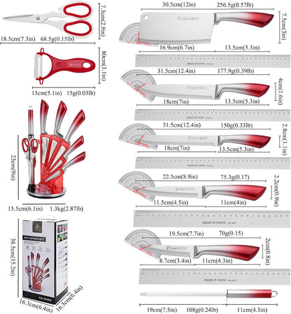 Elegant Purple 9-Piece Kitchen Knife Set with with Acrylic Block | Sharpener,Scissors,Dishwasher Safe Non Rust Sharp Stainless Steel Chef Knife Block Set,Gifts for Women Cooking